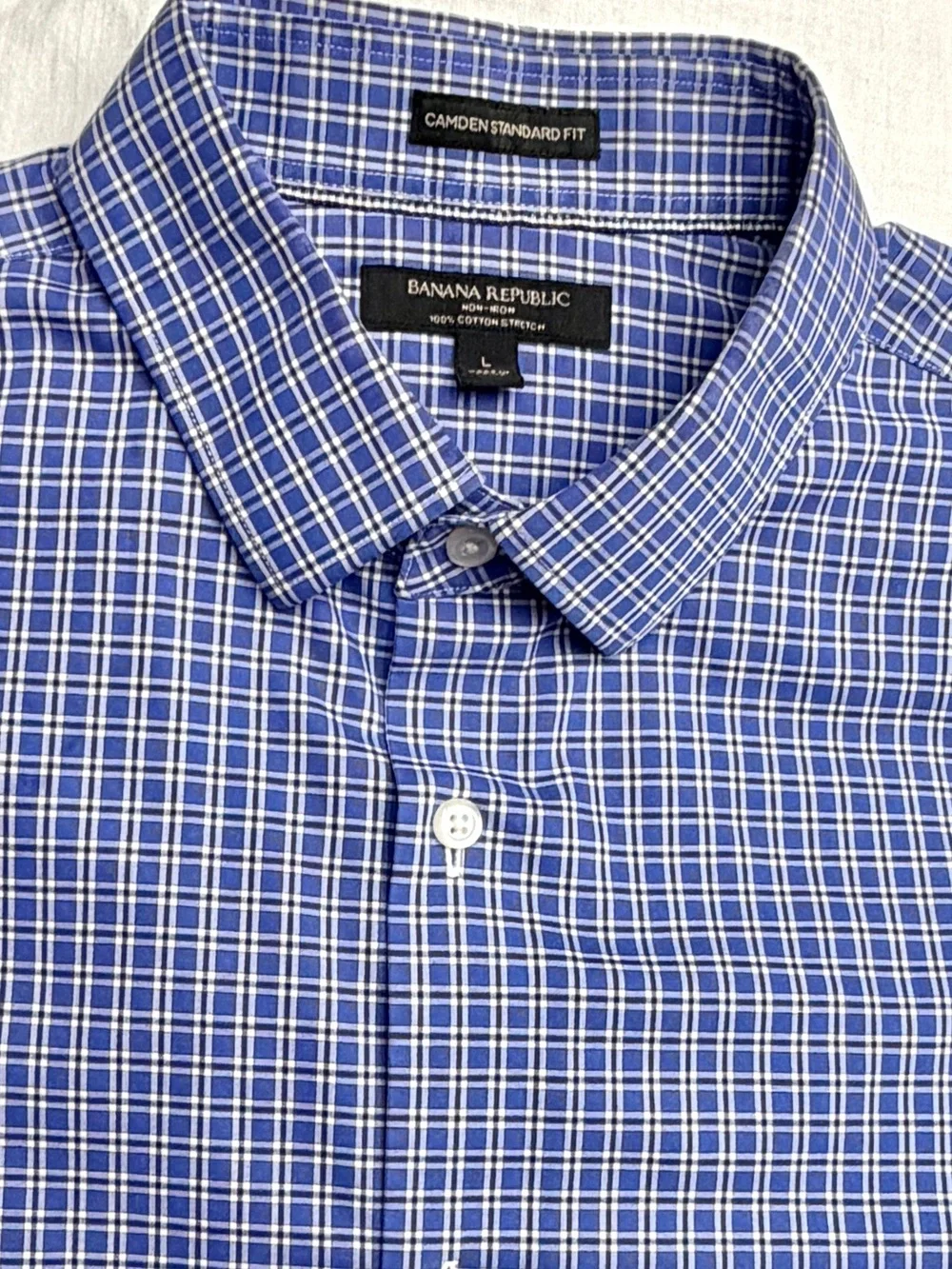 Banana Republic Camden Button Down Shirt Men’s L Non‑Iron Cotton Stretch Plaid